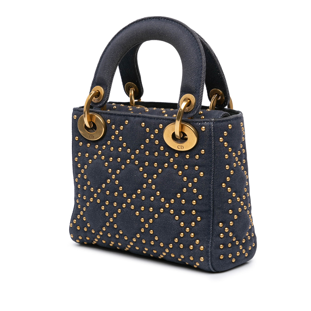 Mini Denim Cannage Studded Supple Lady Dior Blue - Gaby Paris