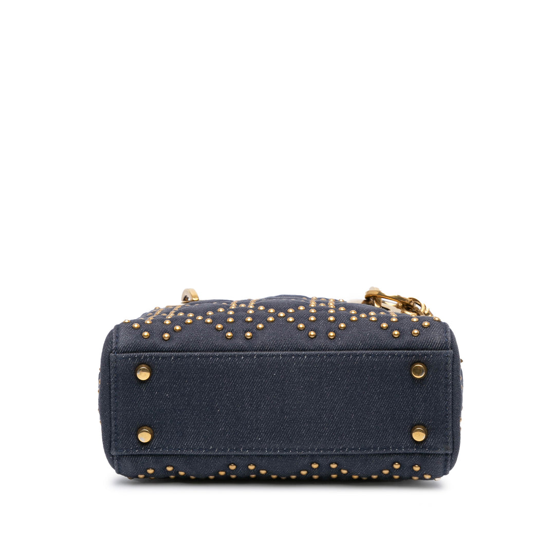 Mini Denim Cannage Studded Supple Lady Dior Blue - Gaby Paris