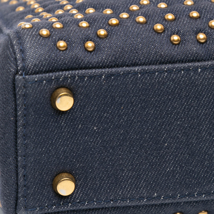 Mini Denim Cannage Studded Supple Lady Dior Blue - Gaby Paris