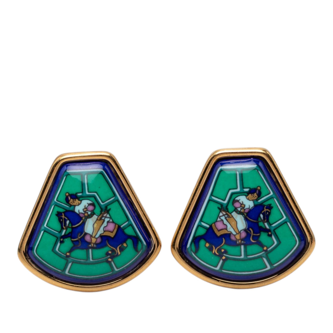 Hermès Émail Jockey Cloisonne À clip Boucles d'oreilles Other