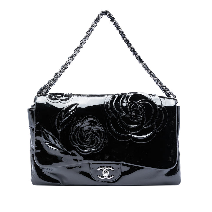 Chanel Cuir verni Camellia à rabat Sac