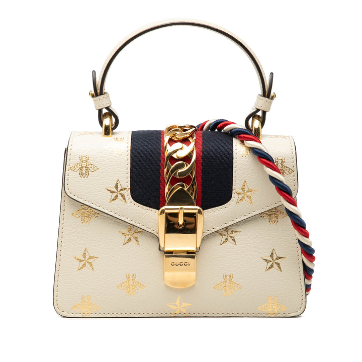 Gucci Mini Cuir de veau Bee Star Web Sylvie sac à anse supérieure