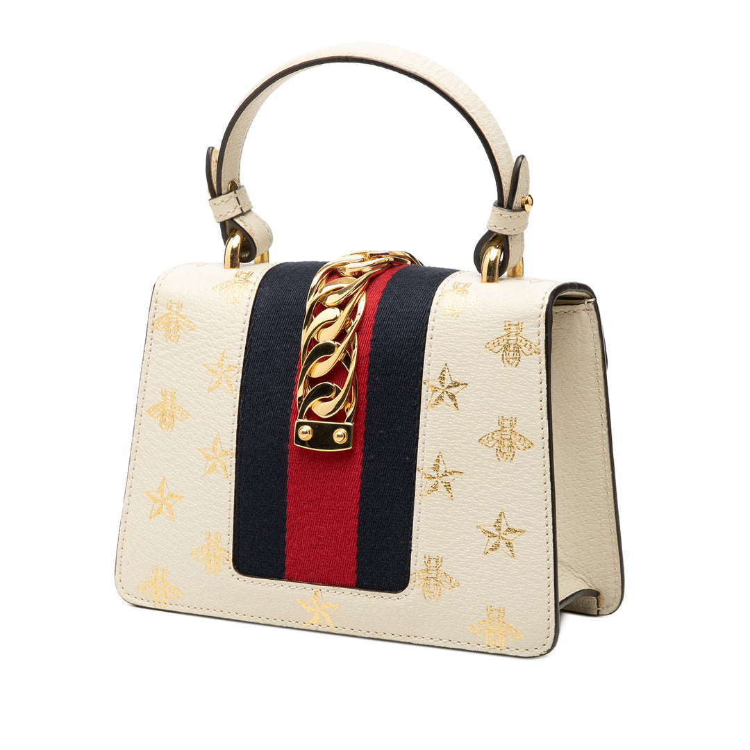Gucci Mini Cuir de veau Bee Star Web Sylvie sac à anse supérieure