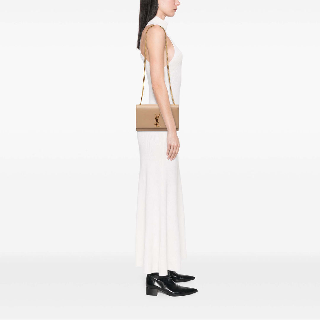 Saint Laurent Sac bandoulière Grain De Poudre Kate Monogram Moyen Beige – vue 5 – GABY PARIS