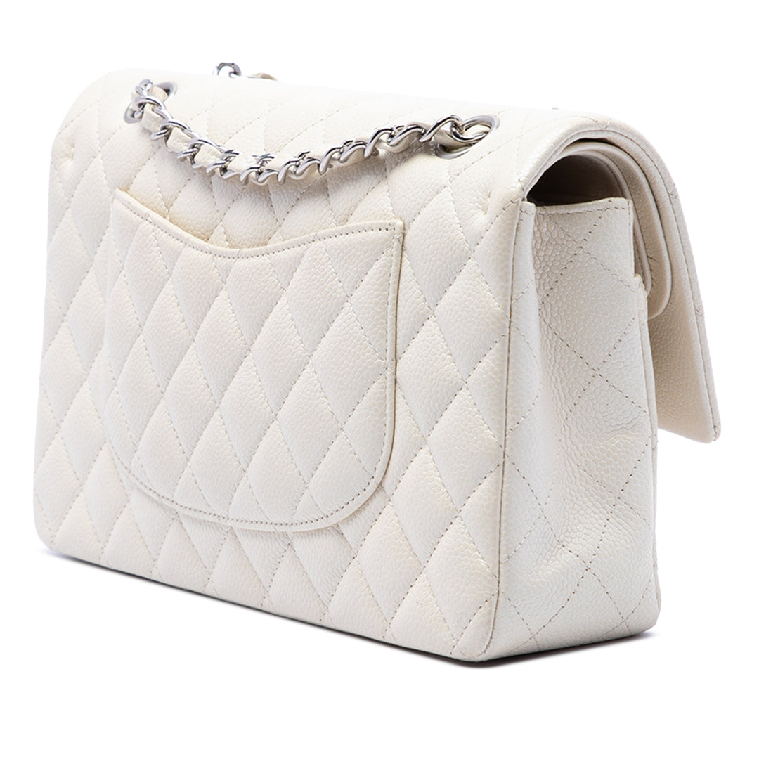 Chanel Classic Double rabat Moyen Cuir caviar Blanc – vue 2 – GABY PARIS