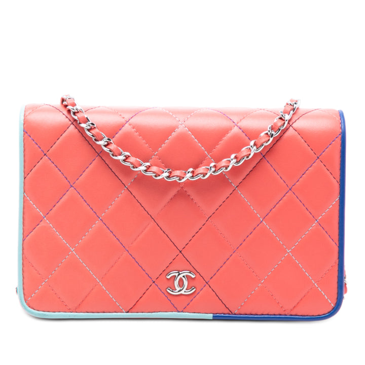 Chanel CC Matelassé Cuir d’agneau Multicolor Border Rabat intégral Wallet on Chain