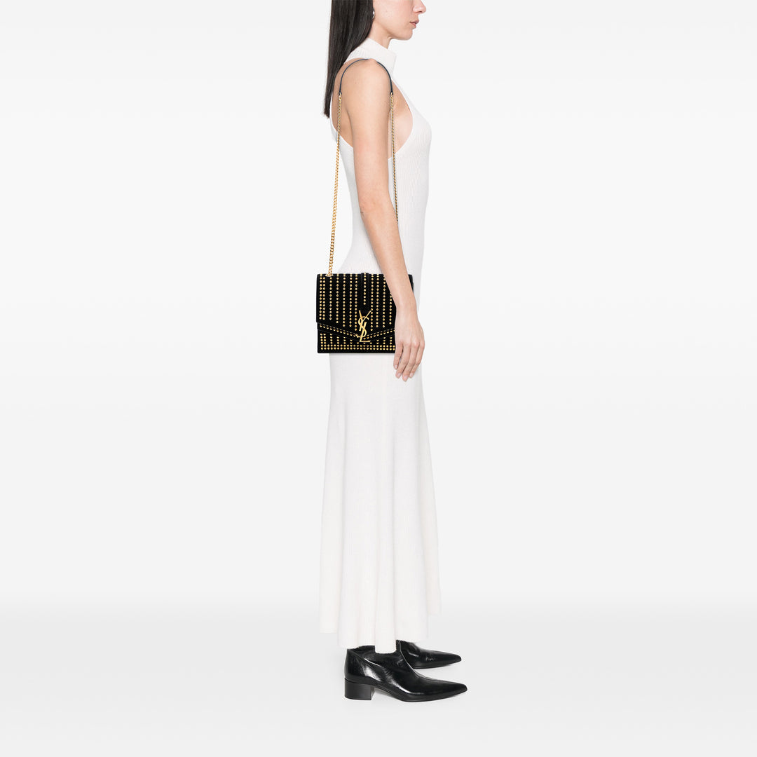 Saint Laurent Medium clouté Daim Monogram Sulpice Sac porté croisé