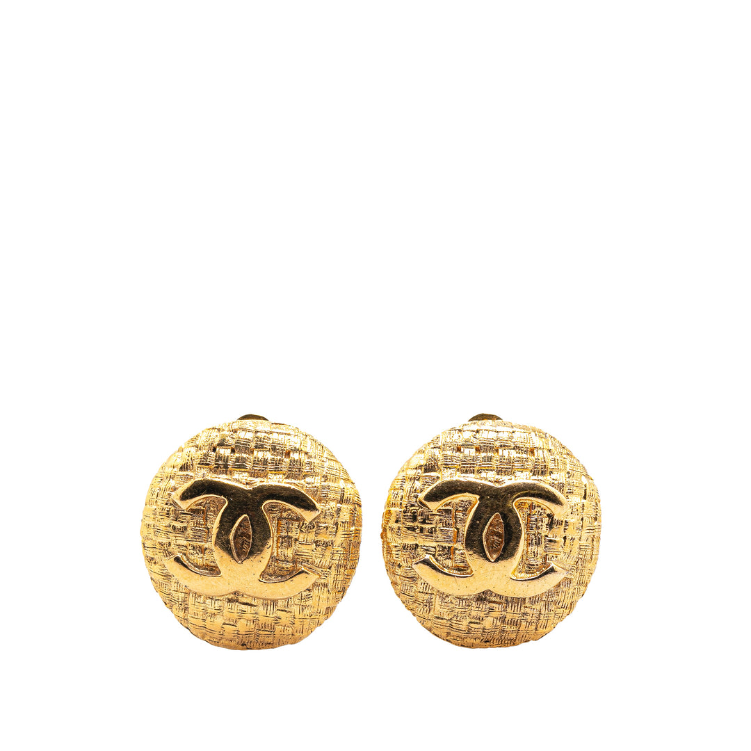 Gold Plated CC Round Clip on Earrings Gold - Gaby Paris