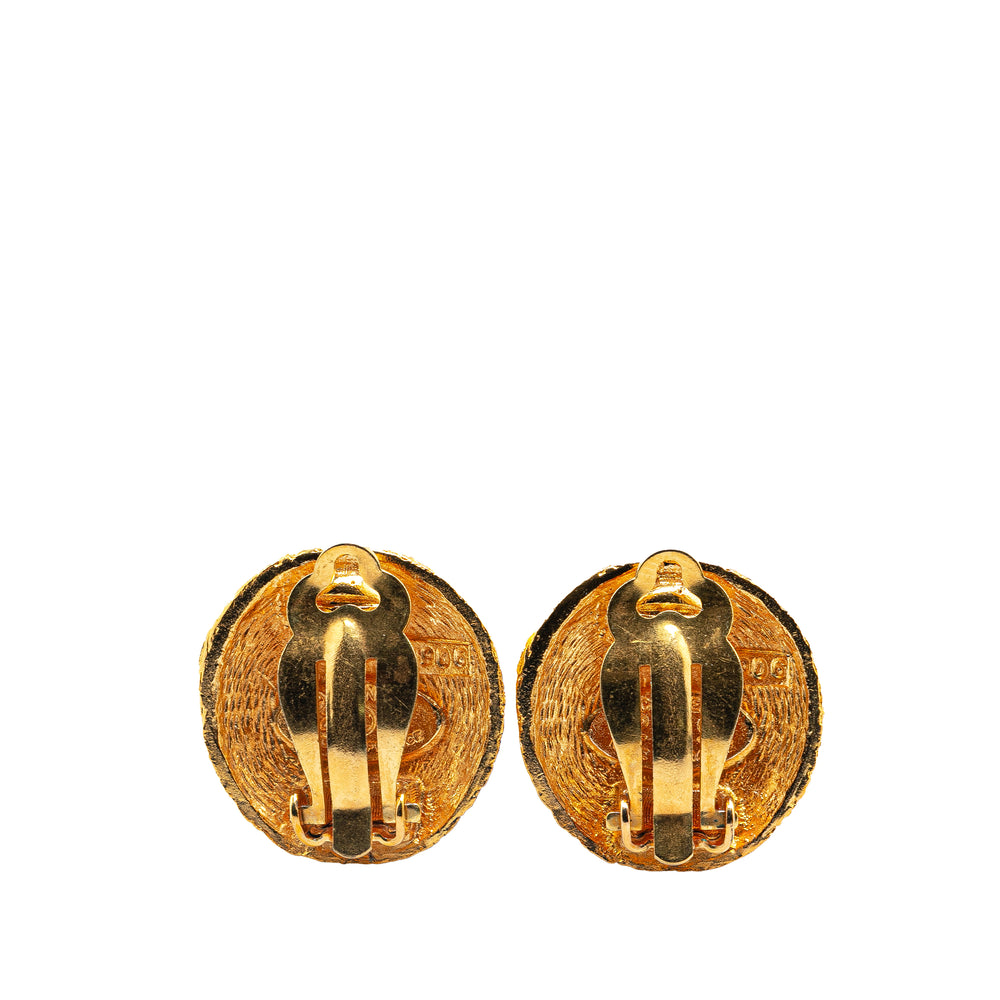 Gold Plated CC Round Clip on Earrings Gold - Gaby Paris