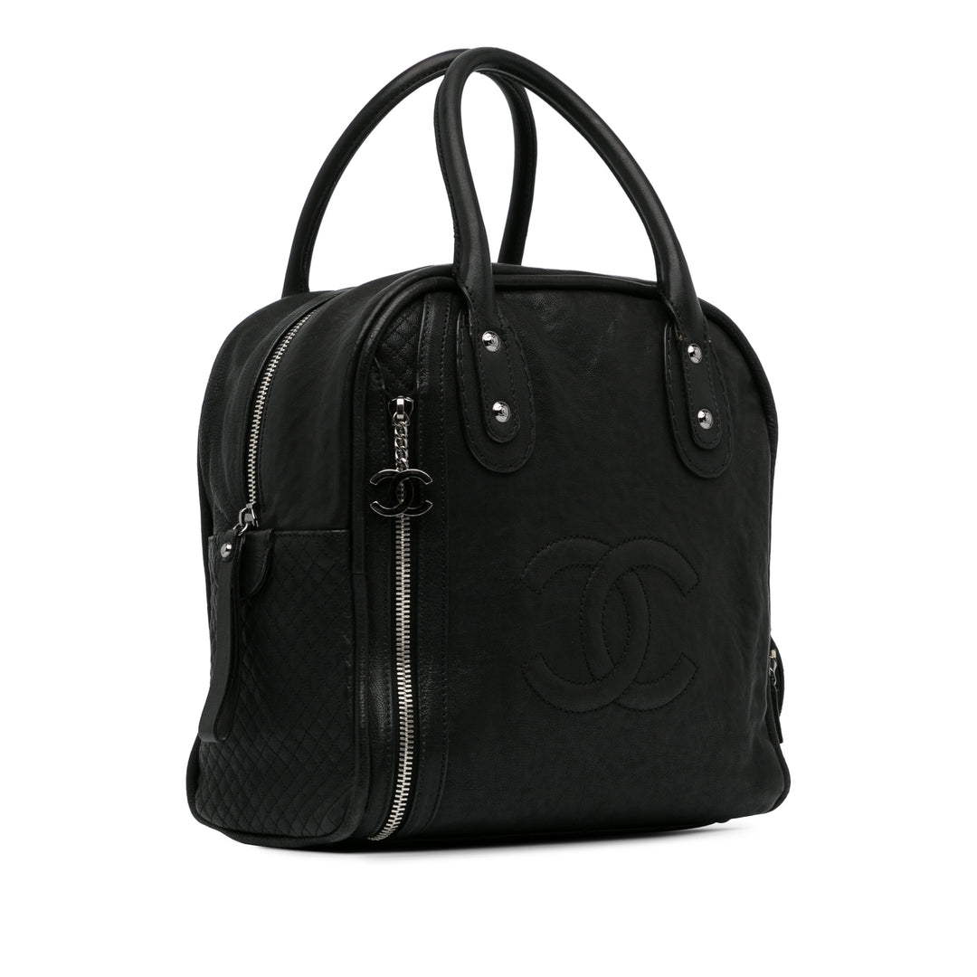 Cruise Line Large Calfskin Bowler Bag Black - Gaby Paris