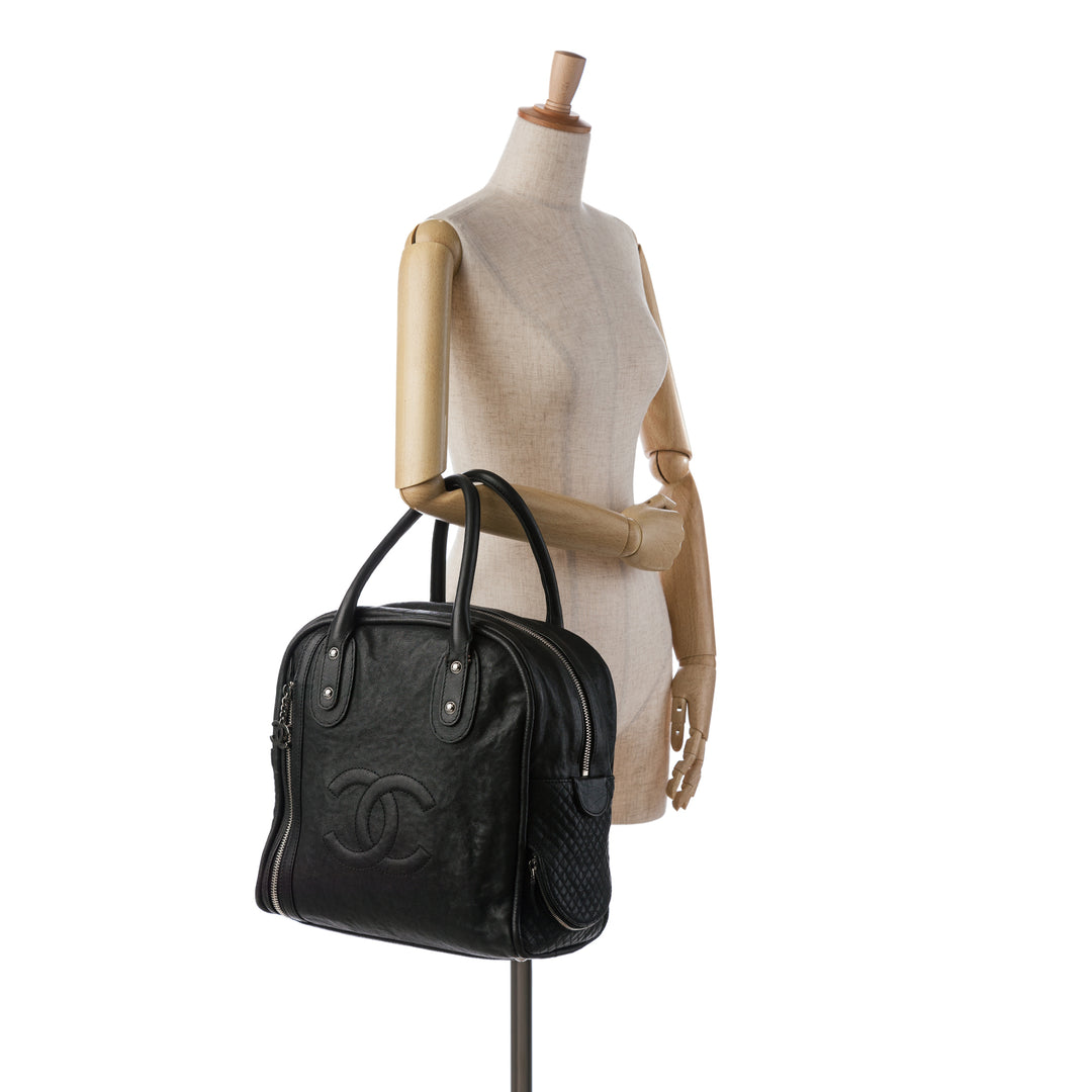 Cruise Line Large Calfskin Bowler Bag Black - Gaby Paris