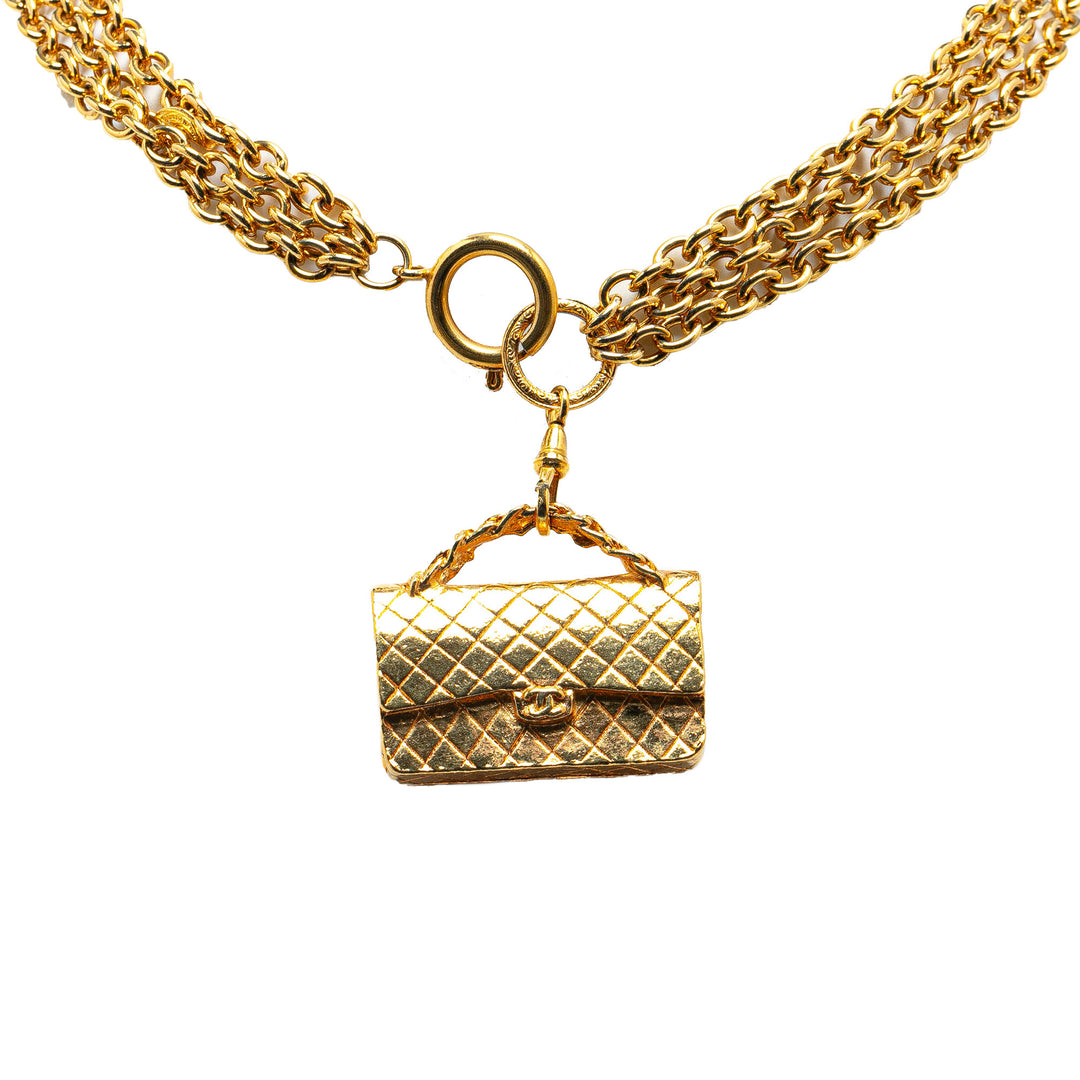 Gold Plated Multi Chain Flap Bag Pendant Necklace Gold - Gaby Paris