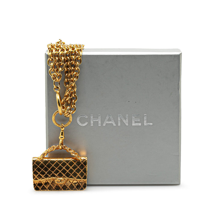 Gold Plated Multi Chain Flap Bag Pendant Necklace Gold - Gaby Paris