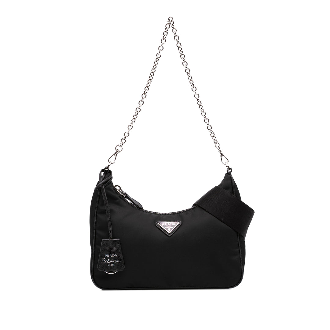 Prada Sac à main à finitions Re Edition 2005 Saffiano Mini Noir – vue principale – GABY PARIS