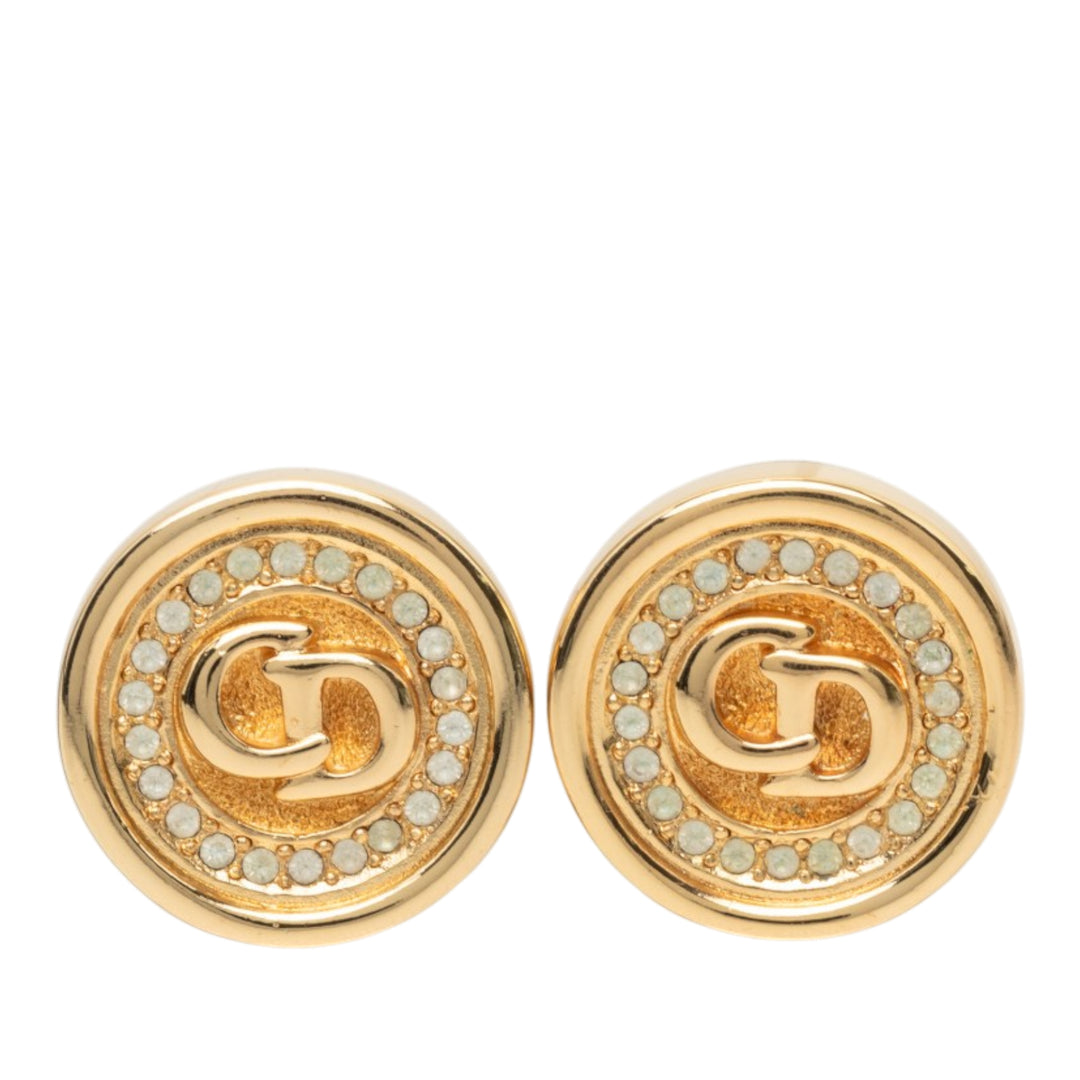 plaqué Strass CD Logo À clip Boucles d'oreilles Doré