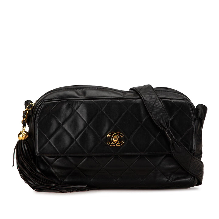 CC Quilted Lambskin Tassel Crossbody Black - Gaby Paris