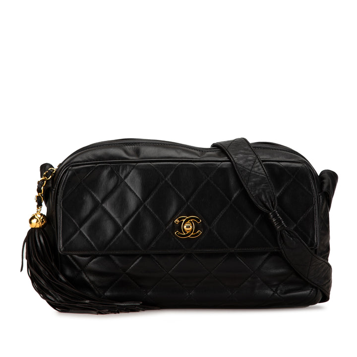 Chanel CC Quilted Lambskin Tassel Crossbody Black - GABY PARIS