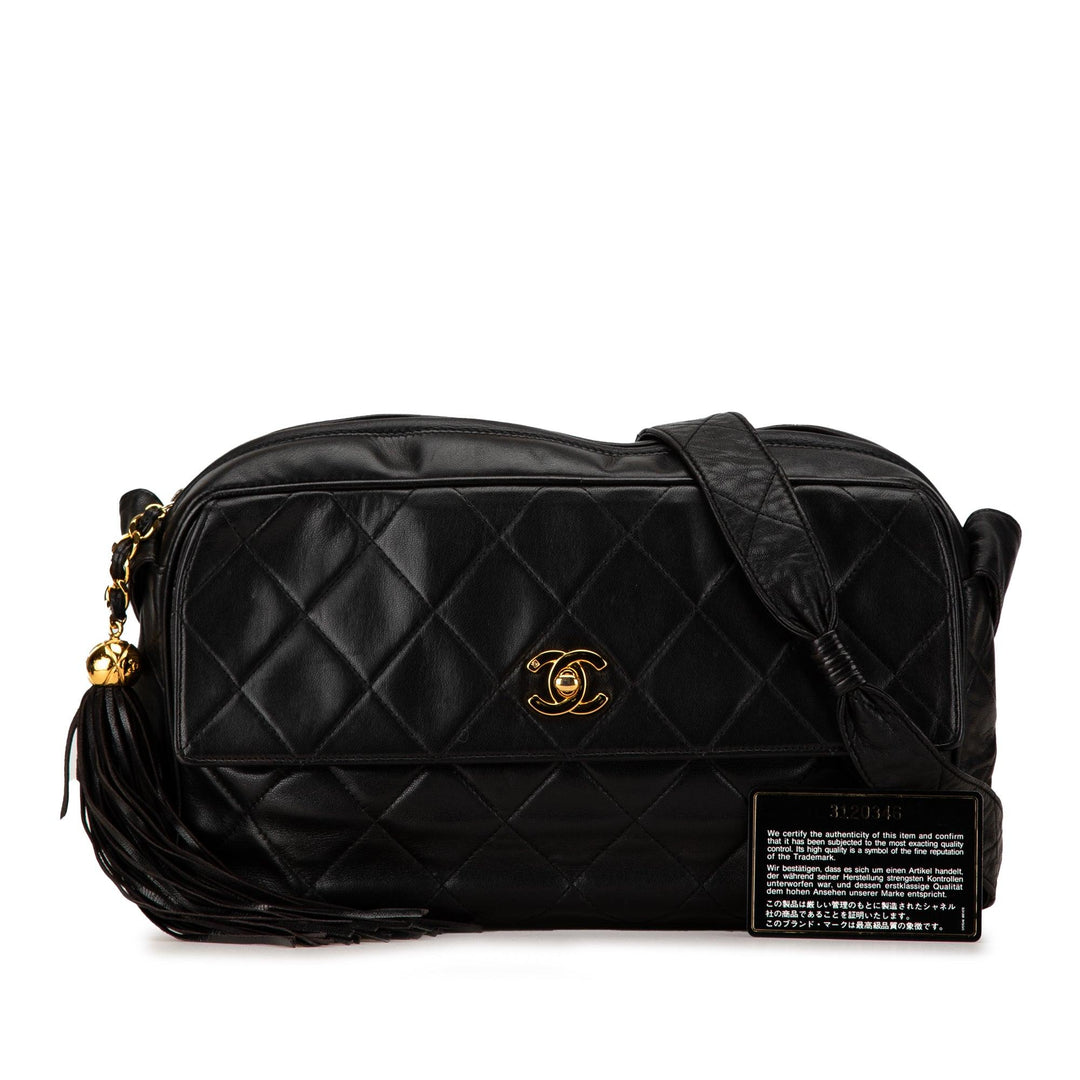 CC Quilted Lambskin Tassel Crossbody Black - Gaby Paris