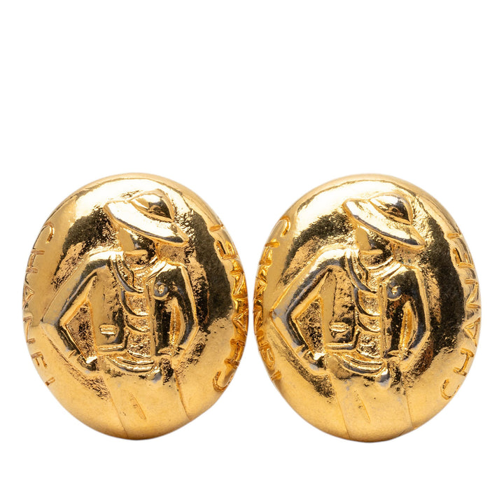 Chanel plaqué Mademoiselle Oval Clip On Boucles d’oreilles