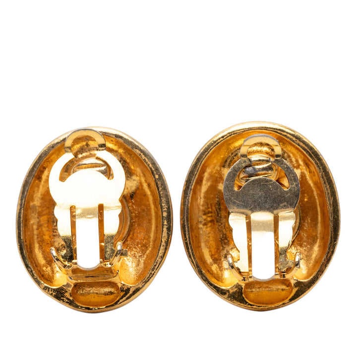 Chanel plaqué Mademoiselle Oval Clip On Boucles d’oreilles