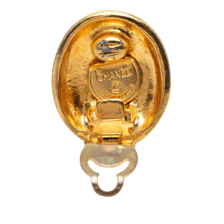 Chanel plaqué Mademoiselle Oval Clip On Boucles d’oreilles