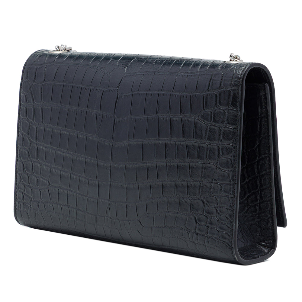 Saint Laurent Croc embossé Kate Pompon Sac Moyen Noir – vue 2 – GABY PARIS