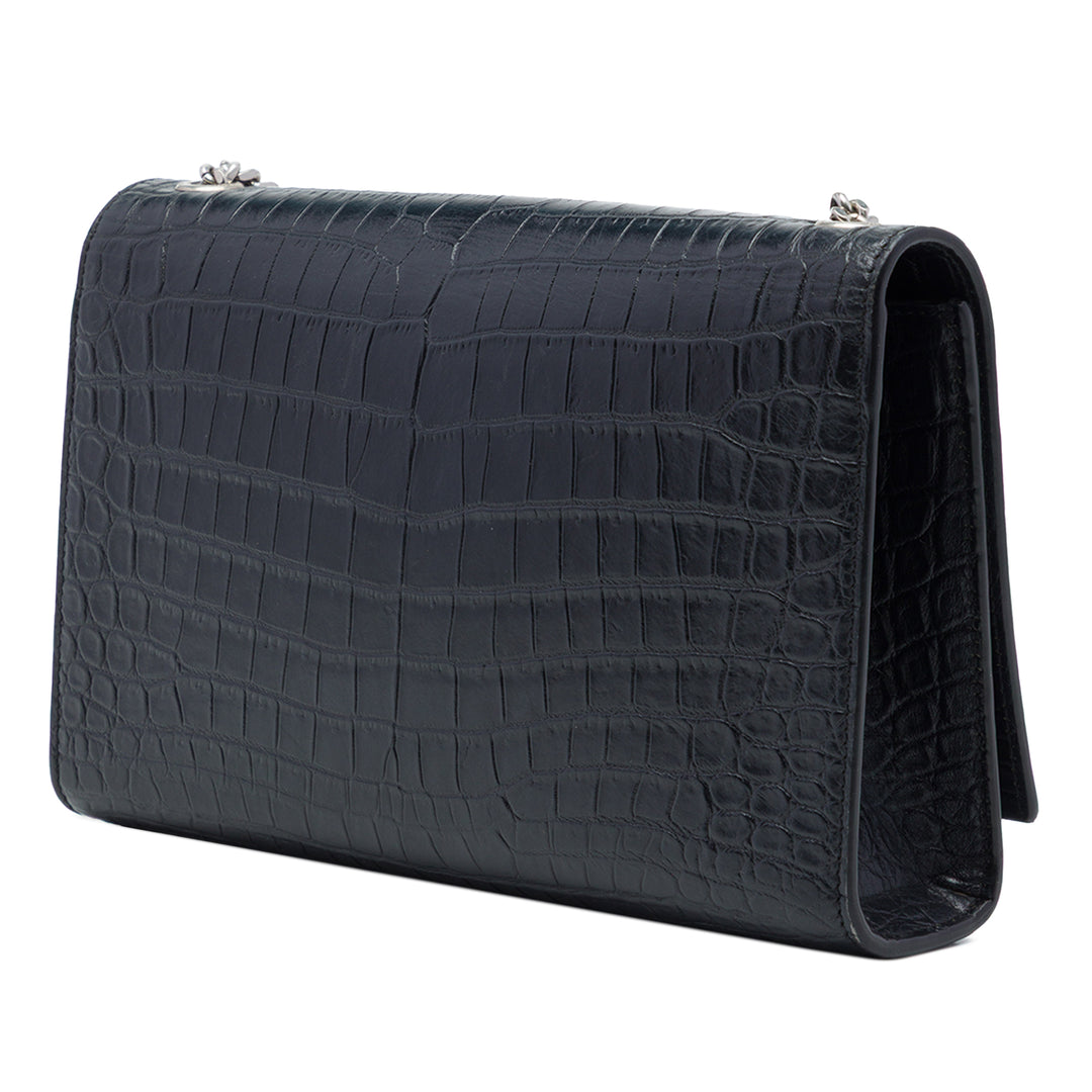 Saint Laurent Croc embossé Kate Pompon Sac Moyen Noir – vue 2 – GABY PARIS