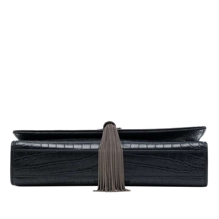 Saint Laurent Croc embossé Kate Pompon Sac Moyen Noir – vue 3 – GABY PARIS