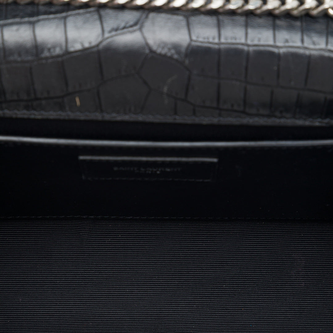 Saint Laurent Croc embossé Kate Pompon Sac Moyen Noir – vue 4 – GABY PARIS
