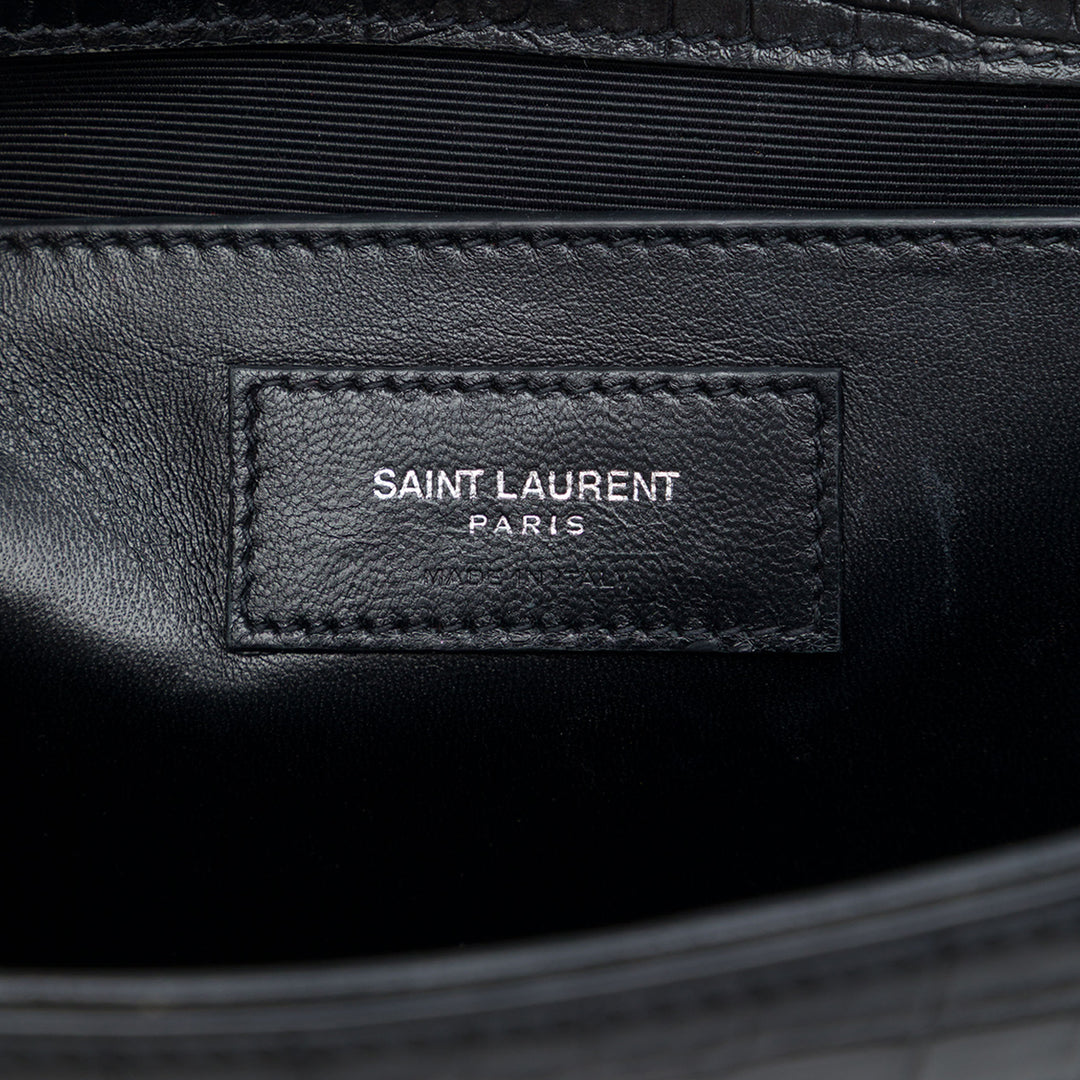 Saint Laurent Croc embossé Kate Pompon Sac Moyen Noir – vue 5 – GABY PARIS