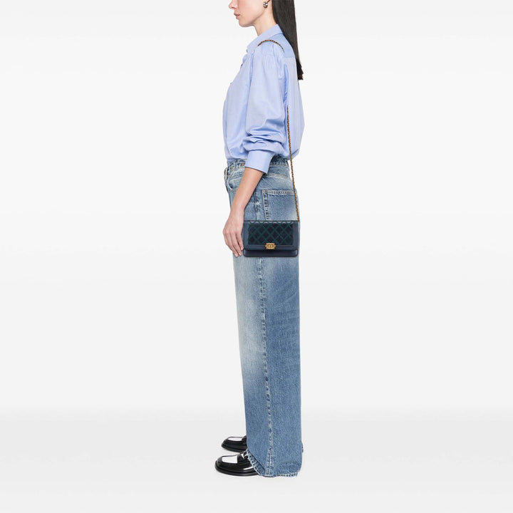 Chanel Cuir de veau Double Stitch Boy Wallet On Chain Bleu