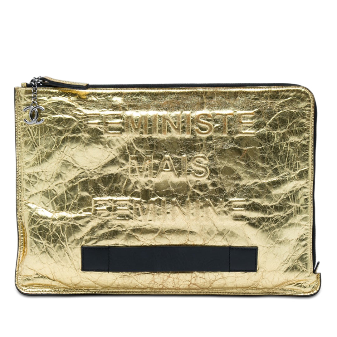 Chanel Metallic froissé Cuir de veau Feministe Mais Feminine Pochette