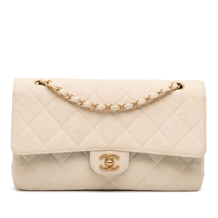 Chanel Medium Classic Toile Double rabat Marron