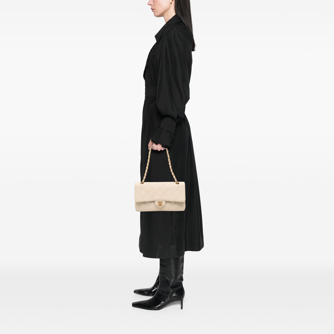 Chanel Medium Classic Toile Double rabat Marron