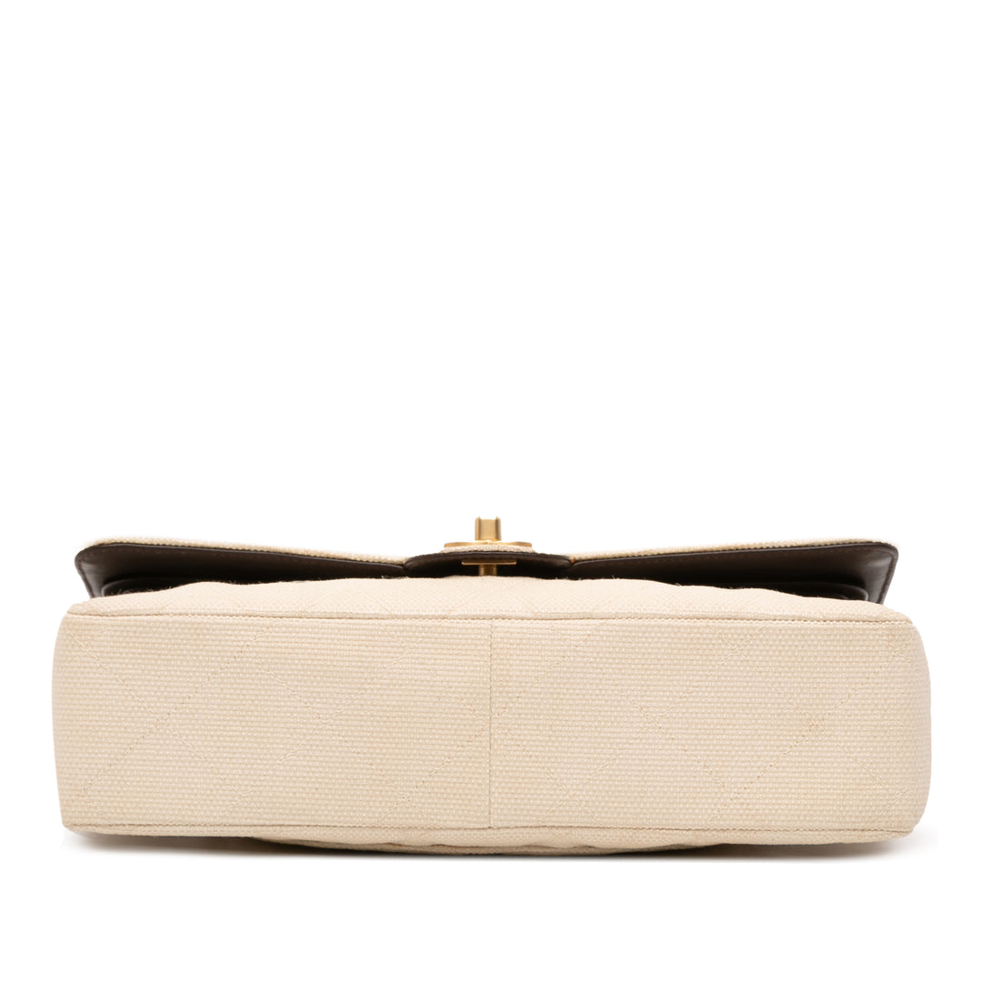 Chanel Medium Classic Toile Double rabat Marron