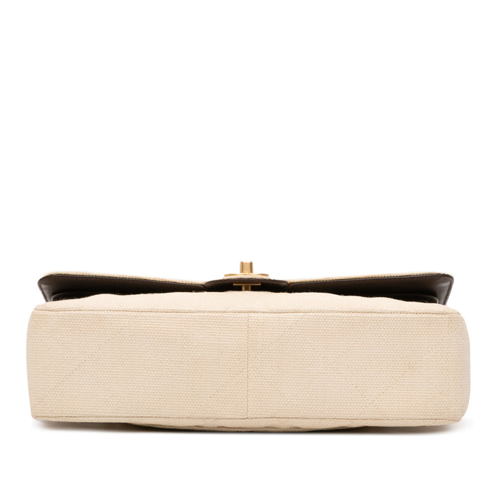 Chanel Medium Classic Toile Double rabat Marron