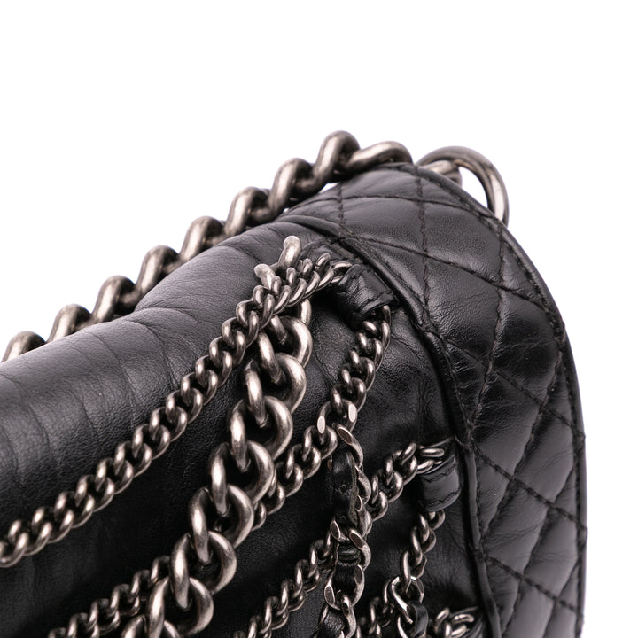 Chanel Medium Cuir de veau Enchained Boy Flap Noir