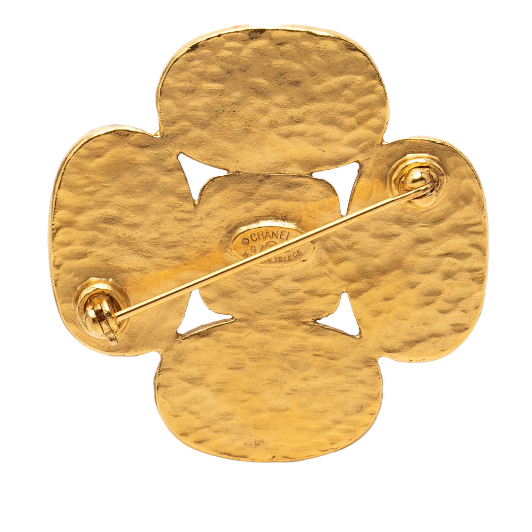 Chanel CC plaqué Gripoix Clover Broche