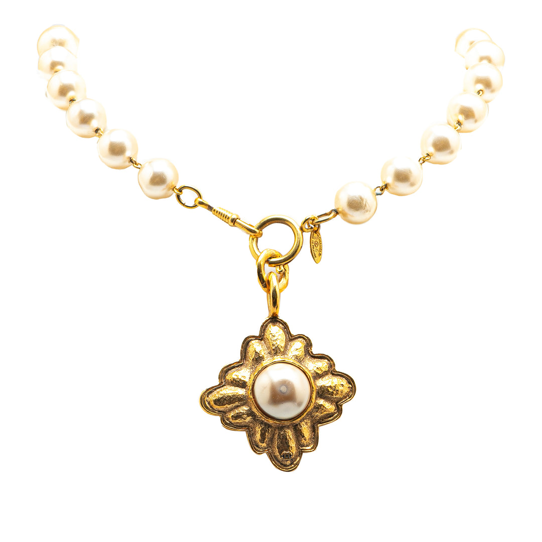 Gold Plated Faux Pearl Necklace Gold - Gaby Paris