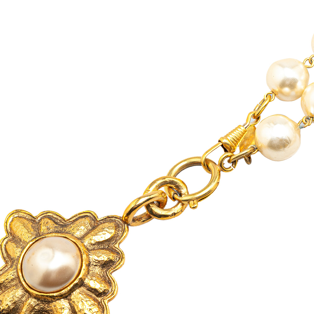 Gold Plated Faux Pearl Necklace Gold - Gaby Paris