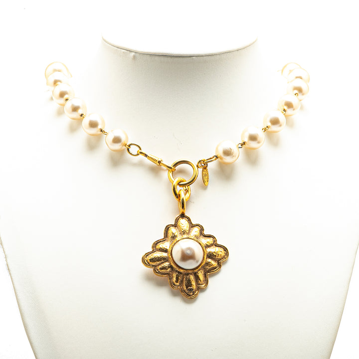 Gold Plated Faux Pearl Necklace Gold - Gaby Paris