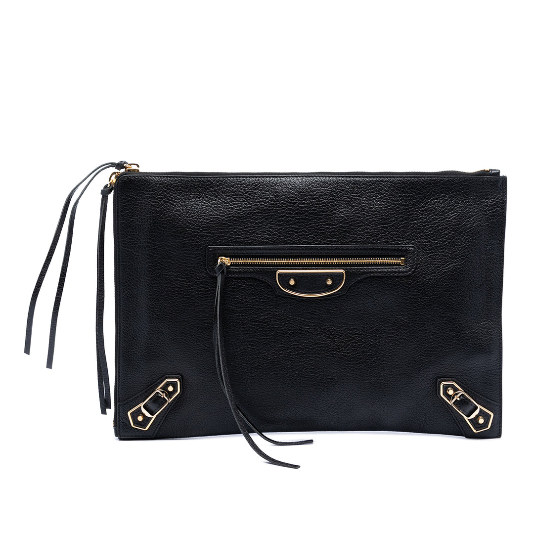 Balenciaga Medium Cuir de chèvre Motocross Classic Metallic Edge Pochette