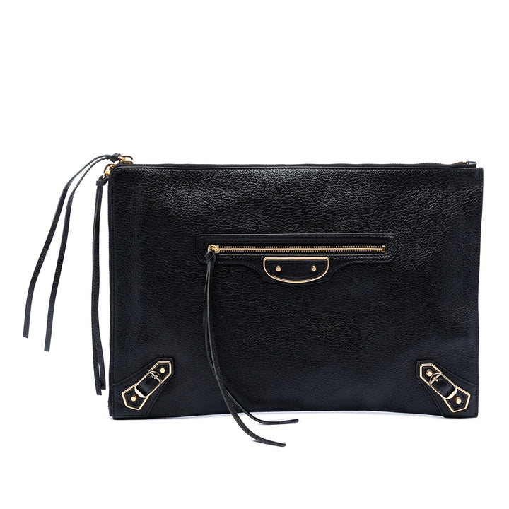 Balenciaga Medium Cuir de chèvre Motocross Classic Metallic Edge Pochette