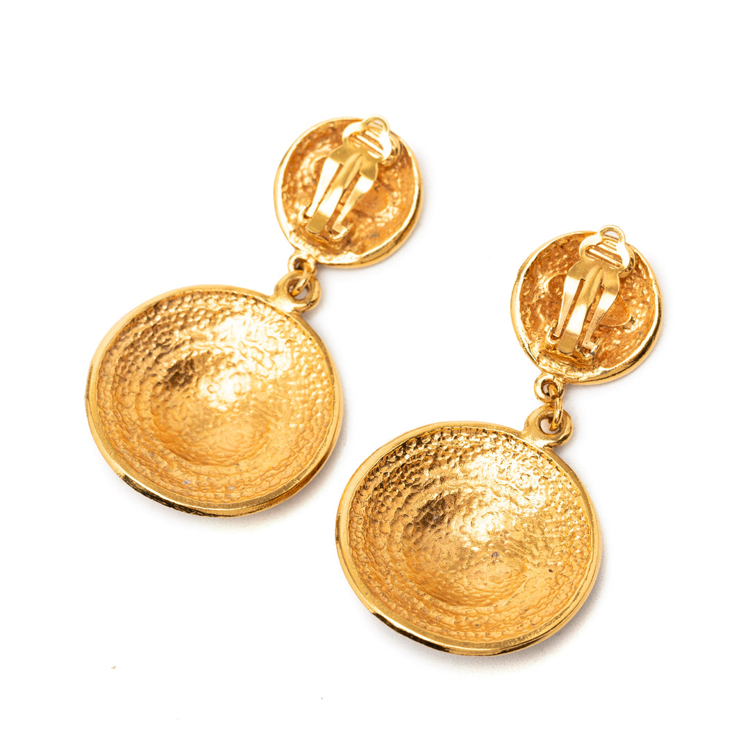 Chanel CC plaqué Rond Dangle Clip On Boucles d’oreilles