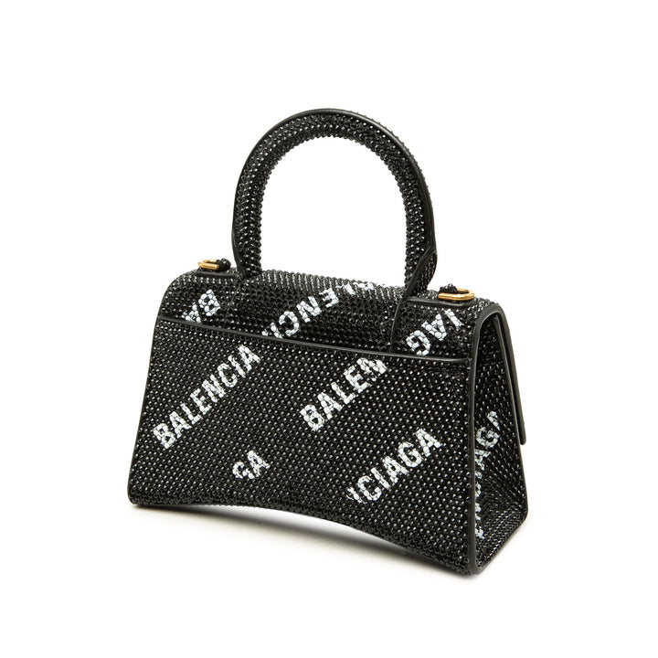 Balenciaga Sac à main Allover Logo Strass Hourglass à XS Noir – vue 2 – GABY PARIS