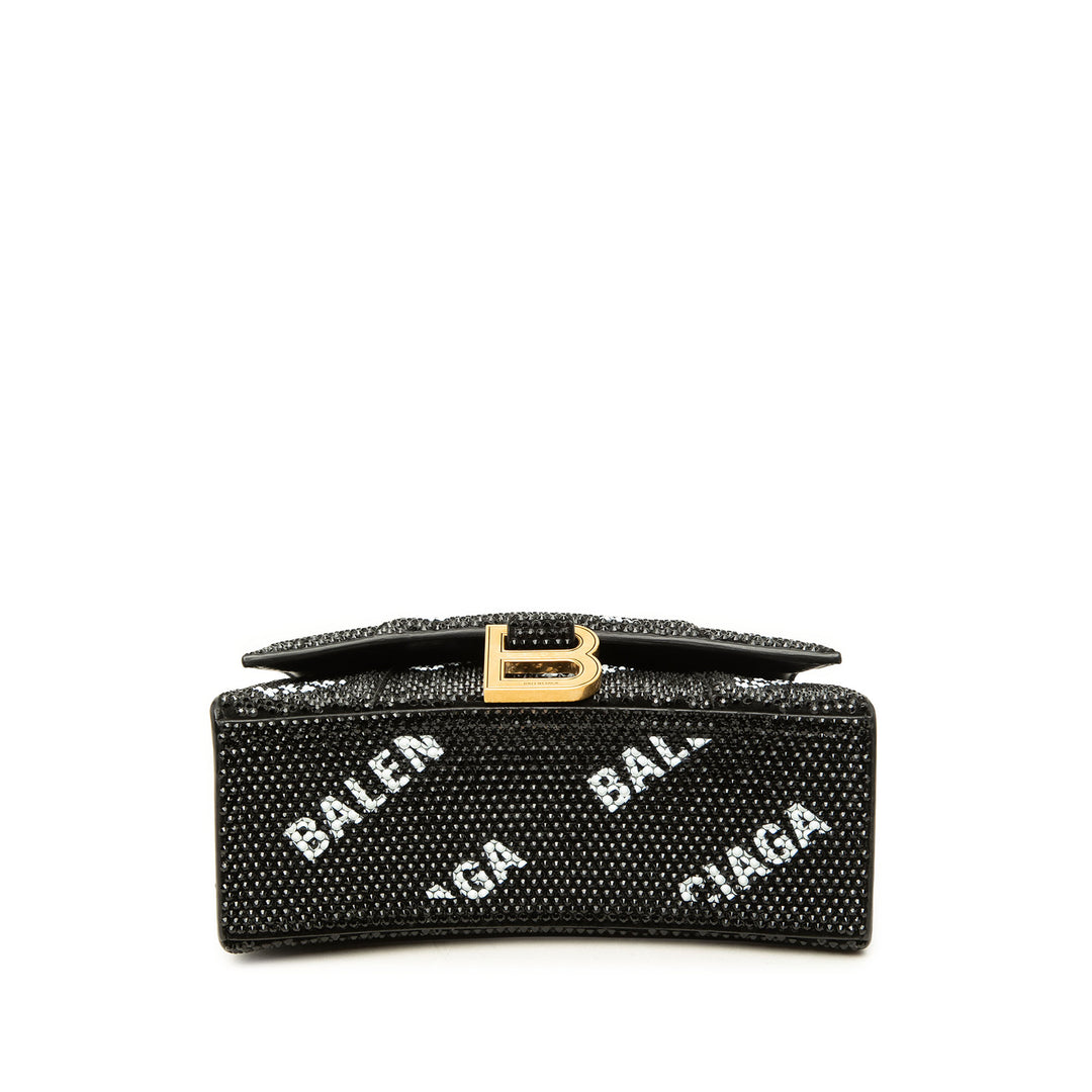 Balenciaga Sac à main Allover Logo Strass Hourglass à XS Noir – vue 3 – GABY PARIS