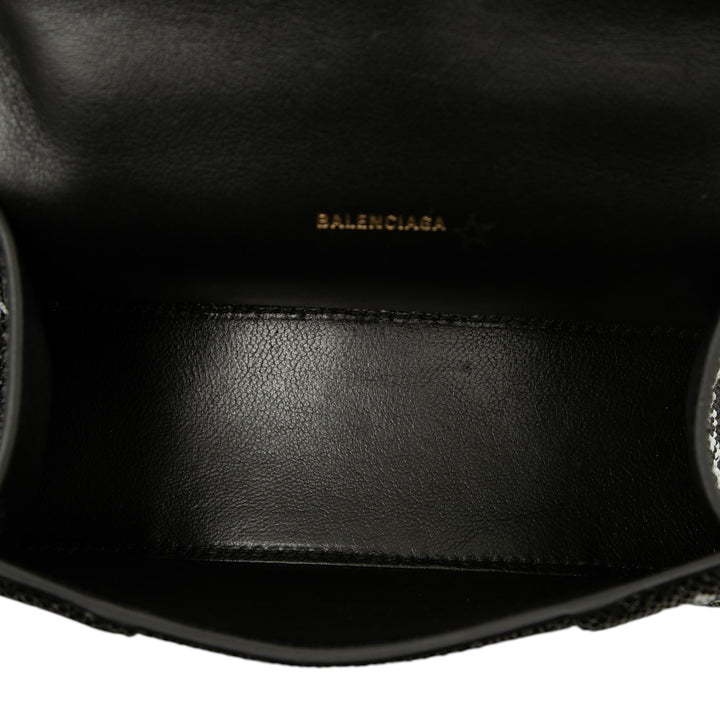 Balenciaga Sac à main Allover Logo Strass Hourglass à XS Noir – vue 4 – GABY PARIS