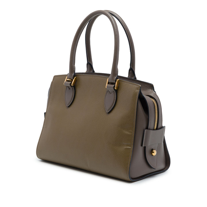 Prada Sac à main Bicolore Souple Veau à finitions Saffiano Marron – vue 2 – GABY PARIS