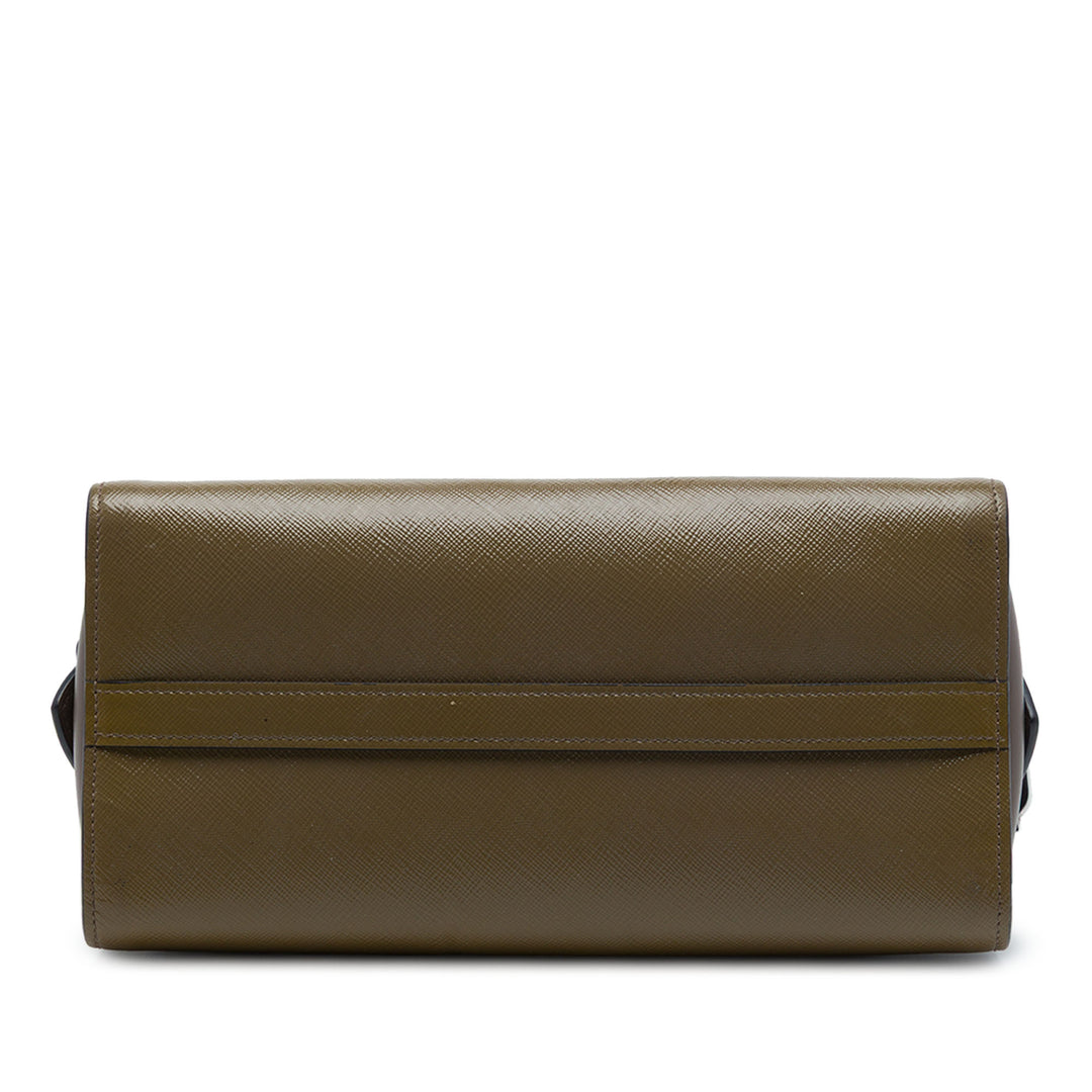 Prada Sac à main Bicolore Souple Veau à finitions Saffiano Marron – vue 3 – GABY PARIS