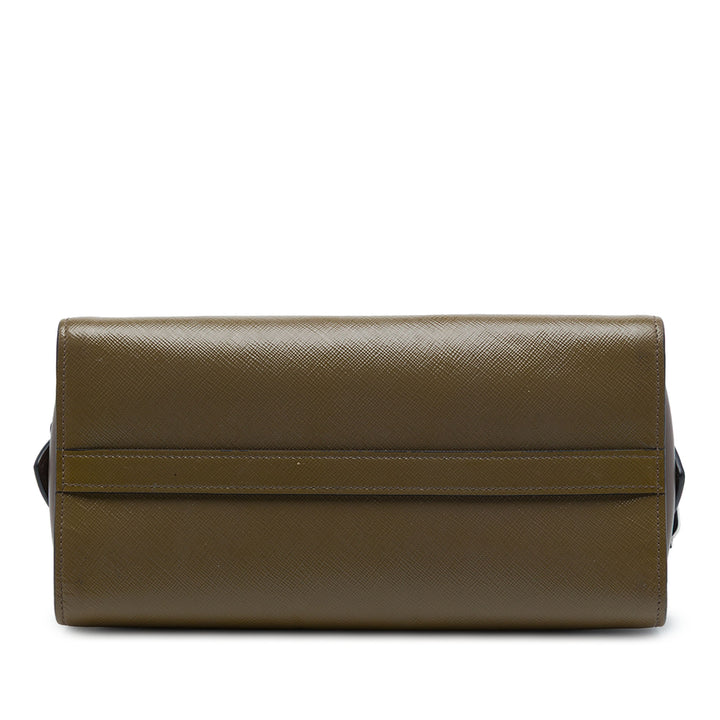 Prada Sac à main Bicolore Souple Veau à finitions Saffiano Marron – vue 3 – GABY PARIS
